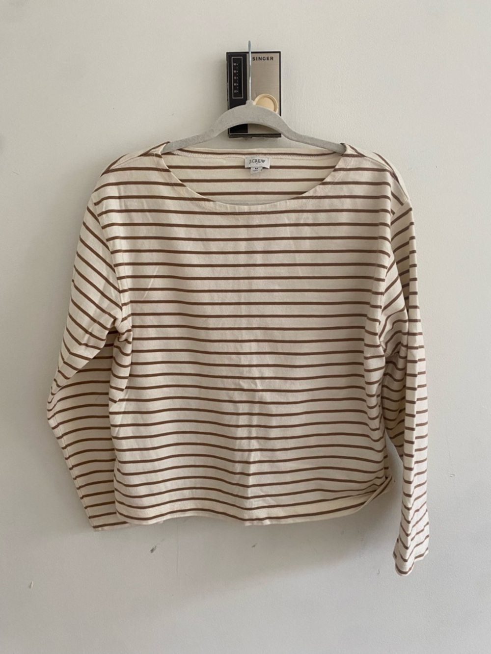 J. Crew Cream and Brown Striped neutral Breton Long Sleeve Tee